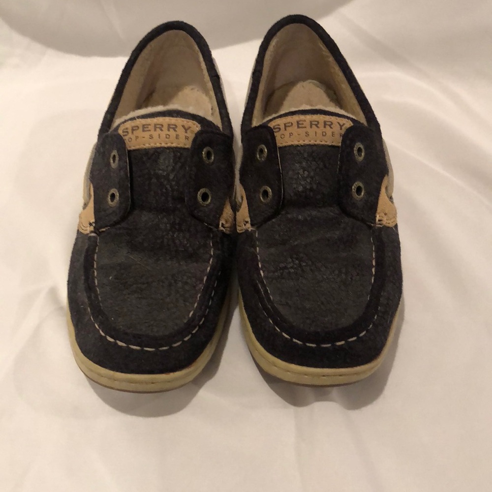 EUC Slip on Navy Sherpa Sperry Boat Shoes